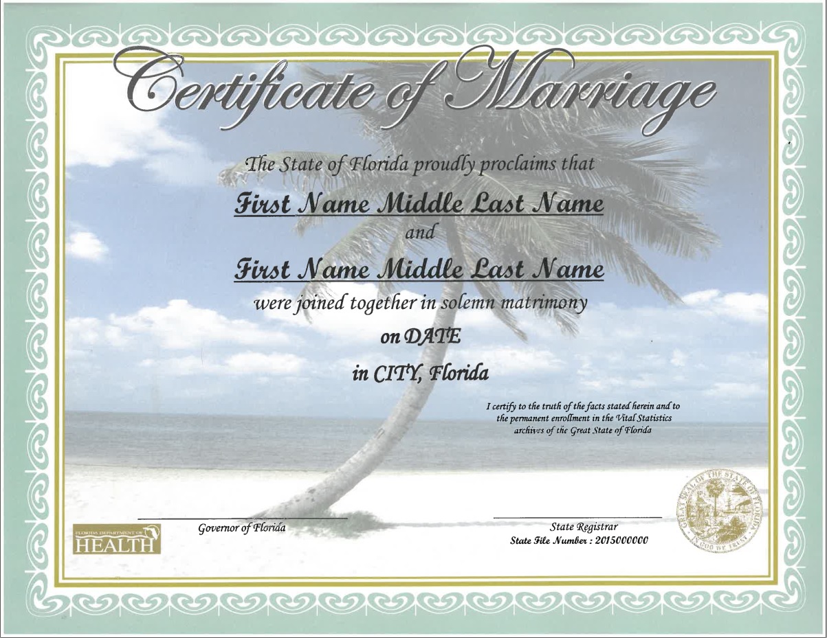 Commemorative Marriage Certificates Florida Department of Health