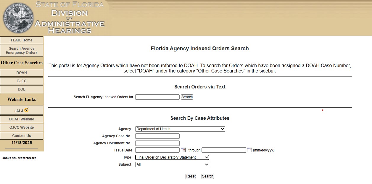 Division of administrative hearings webpage