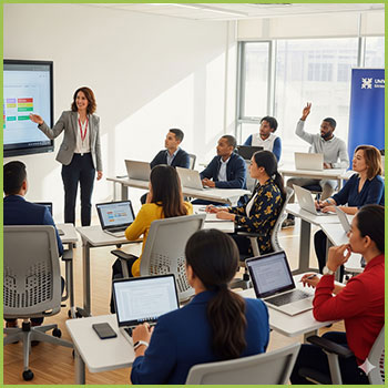 Classroom training scene explaining the training and exercise duties