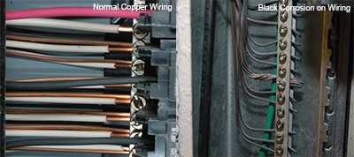 Normal Wiring vs Black Corroded Wiring