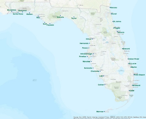 map of locations of beach sampling points