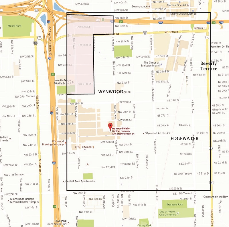 Map of area affected by locally acquired Zika cases