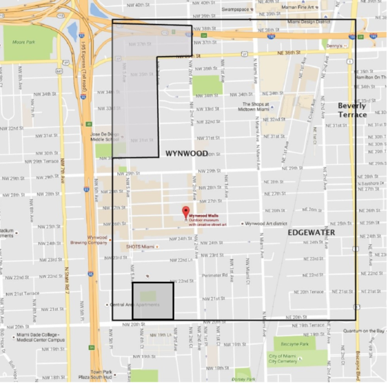 Map of area affected by locally acquired Zika cases