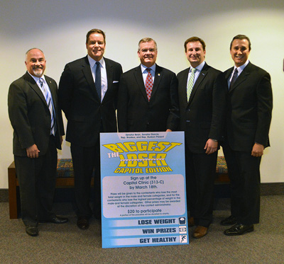 The Biggest Loser Capitol Edition hosts: Rep. Hudson, Senator Bean, Dr. Armstrong, Rep. Brodeur, Senator Garcia.