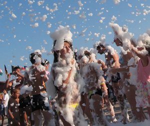 Large crowd at an outdoor foam party