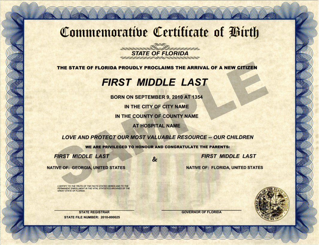 Commemorative Certificates Florida Department of Health
