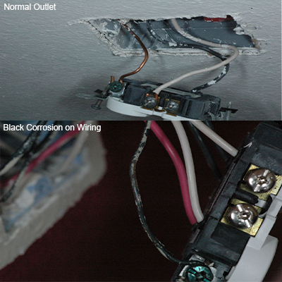 Normal Wiring vs Black Corroded Wiring