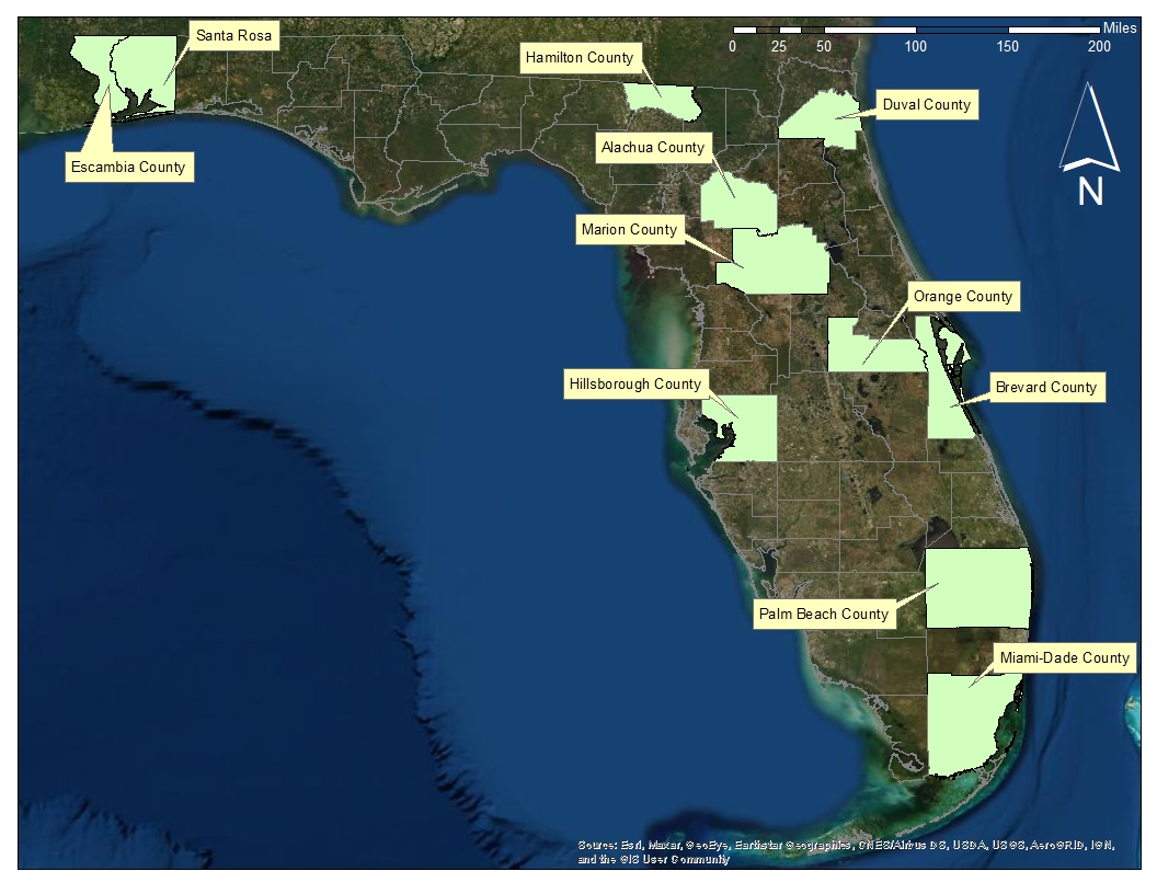 Map of Florida highlighting locations of success stories listed below.