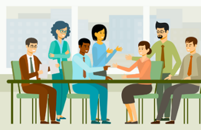 Graphic of a group of people having ameeting.