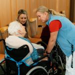 Elderly woman at a special needs shelter