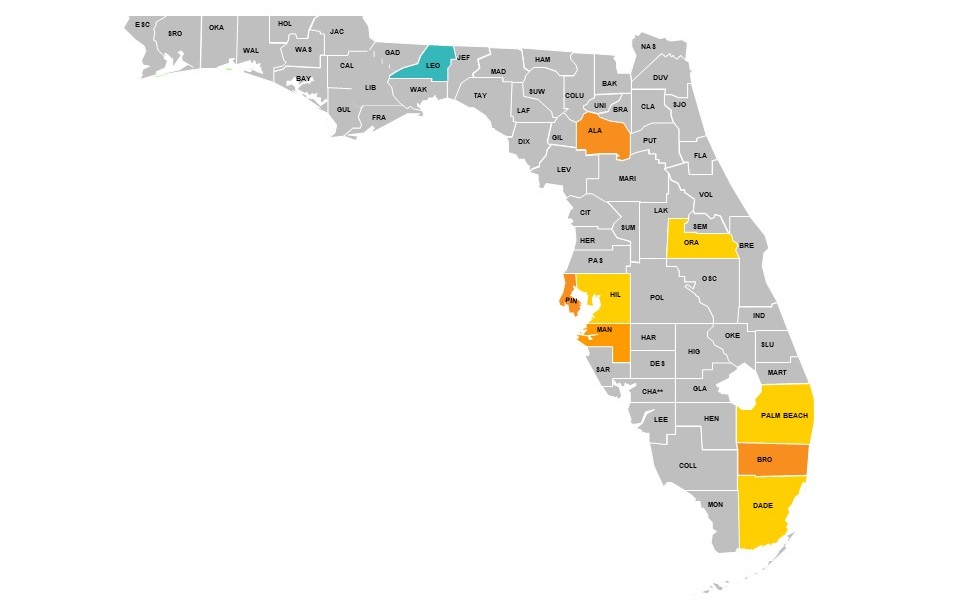 map of florida with some counties highlighted