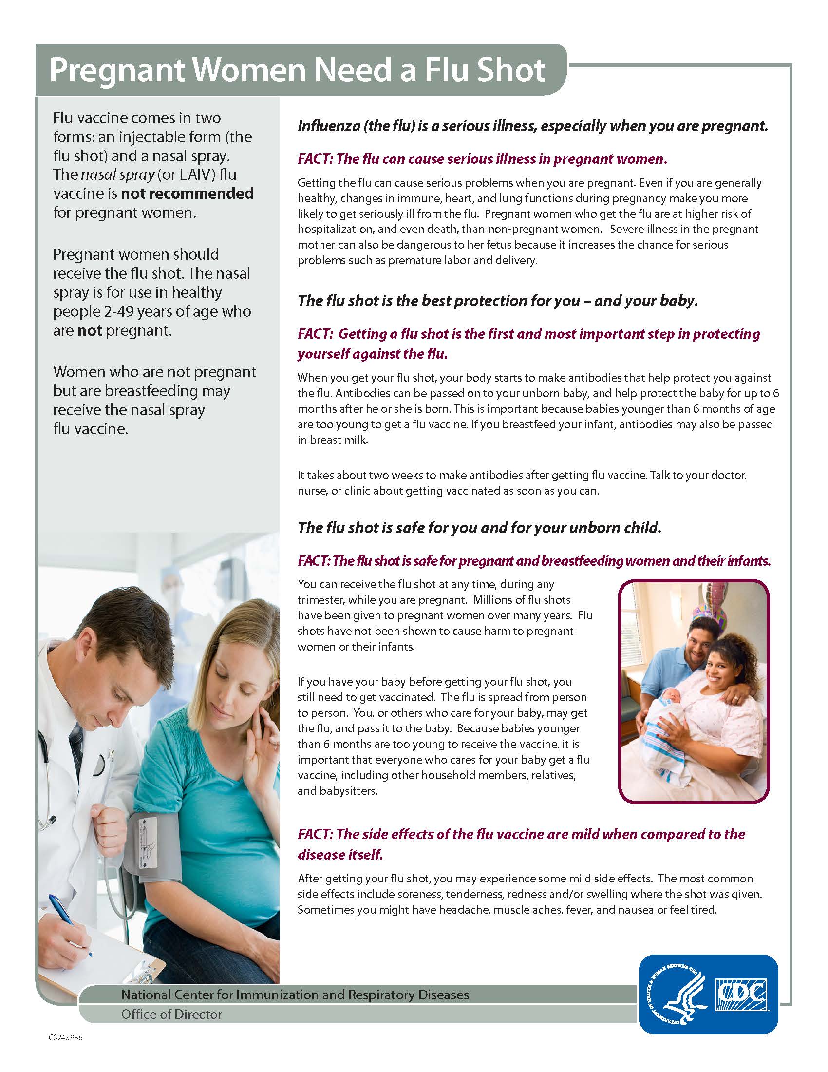 Pregnant women need a flu shot fact sheet