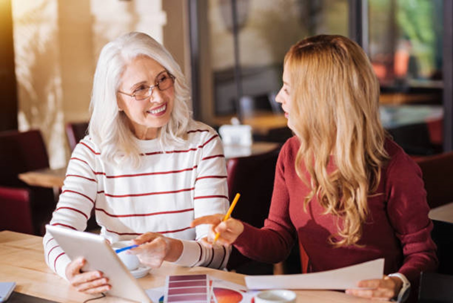 women talking and planning