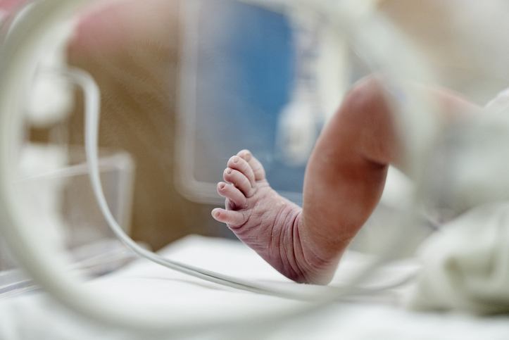 Closeup of newborn baby's foot