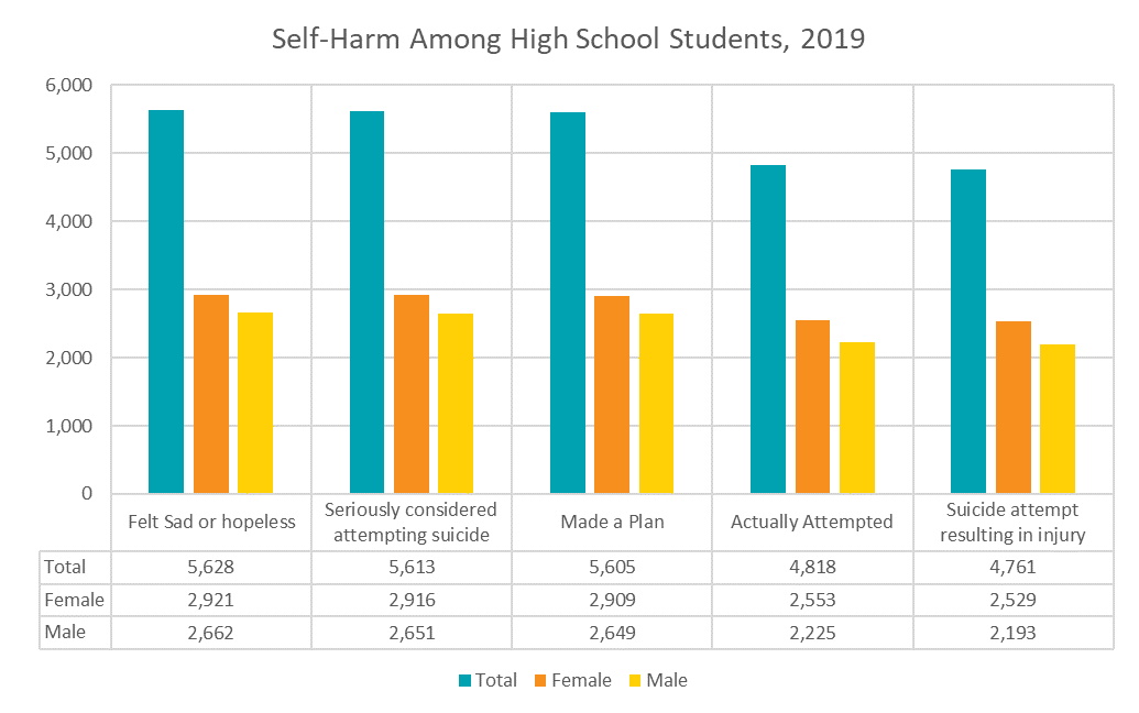 Chart showing self-harm rates among high school students in 2019