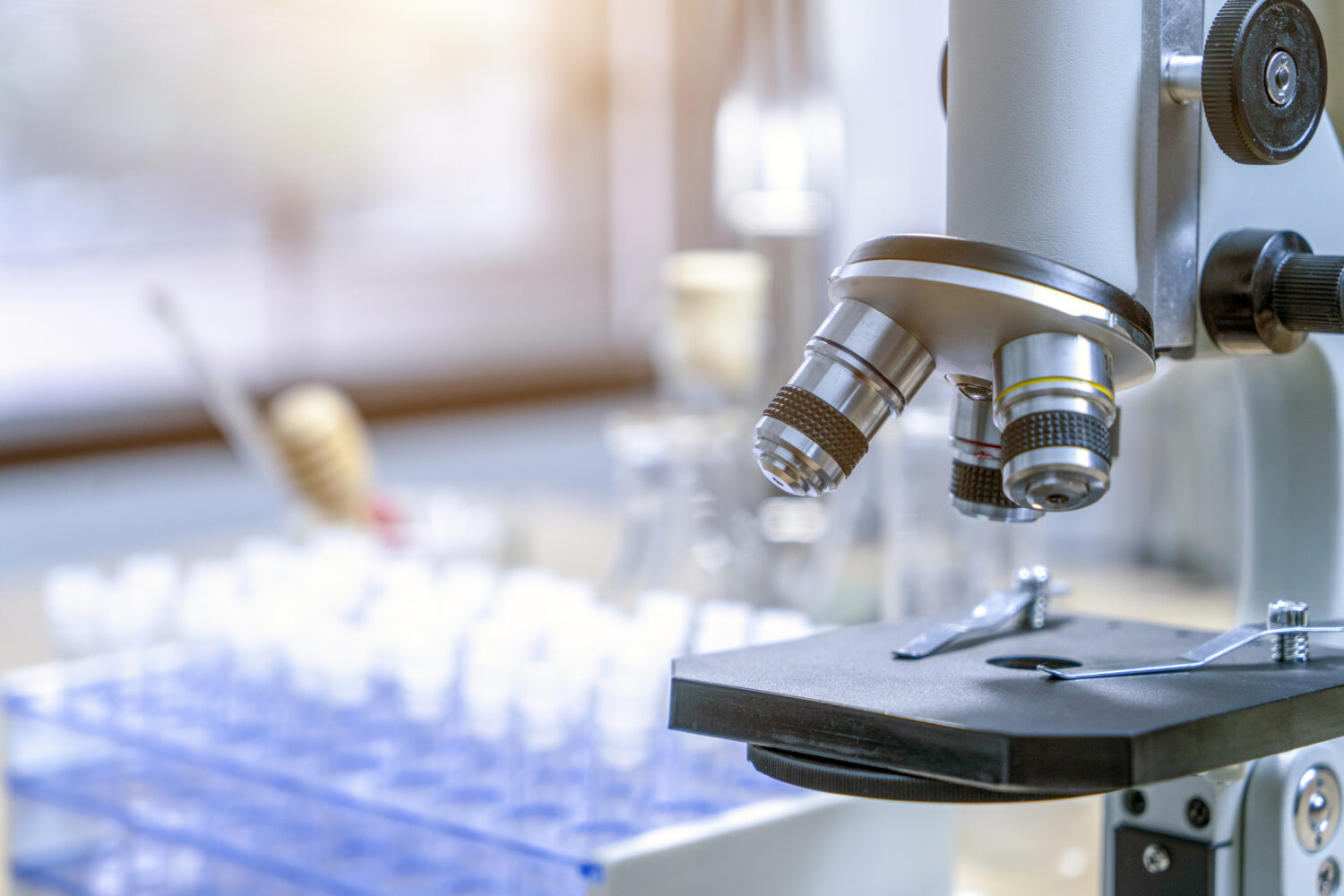 laboratory test tubes and microscope