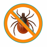 A brown tick inside a red circle with a diagonal line, indicating 'no ticks' or tick prevention.